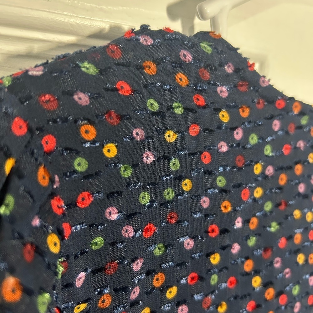 Madewell Lyric Wrap Top Sugar Dot Navy multicolor polka dot textured Medium - Picture 7 of 13